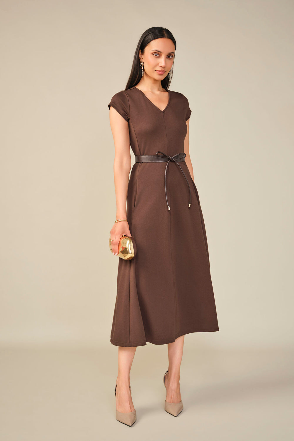 Fit & Flare Dress in Dark Brown