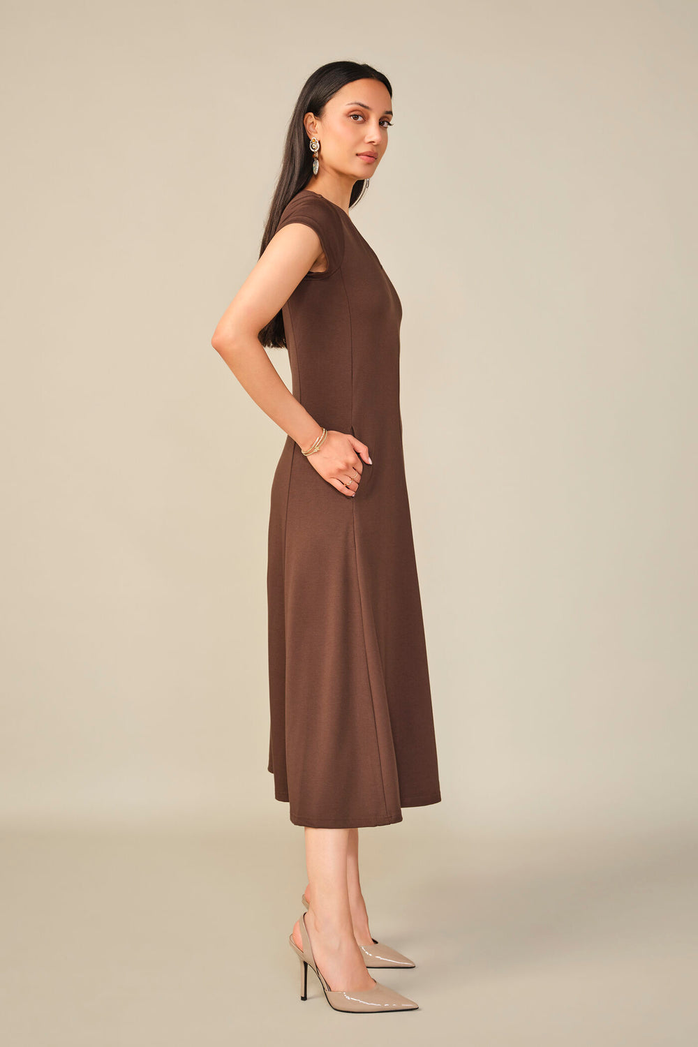 Fit & Flare Dress in Dark Brown